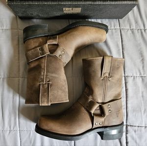 Frye Men's 7 Harness 8R Gaucho Brown Leather Square Toe Mid Calf Distressed Boot